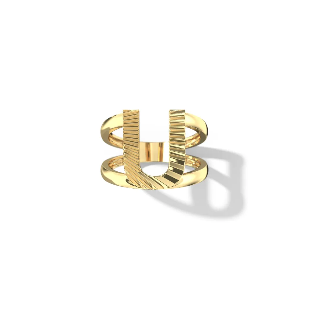 Fluted Split Shank Letter Gold Rings