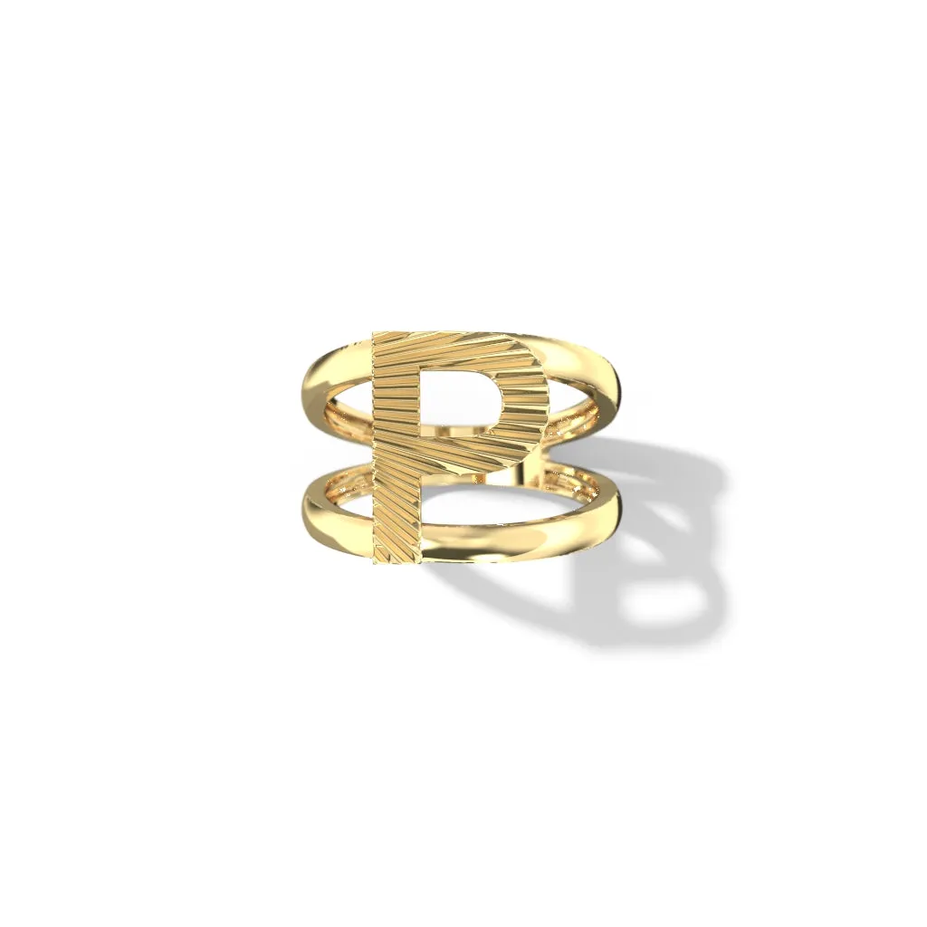 Fluted Split Shank Letter Gold Rings