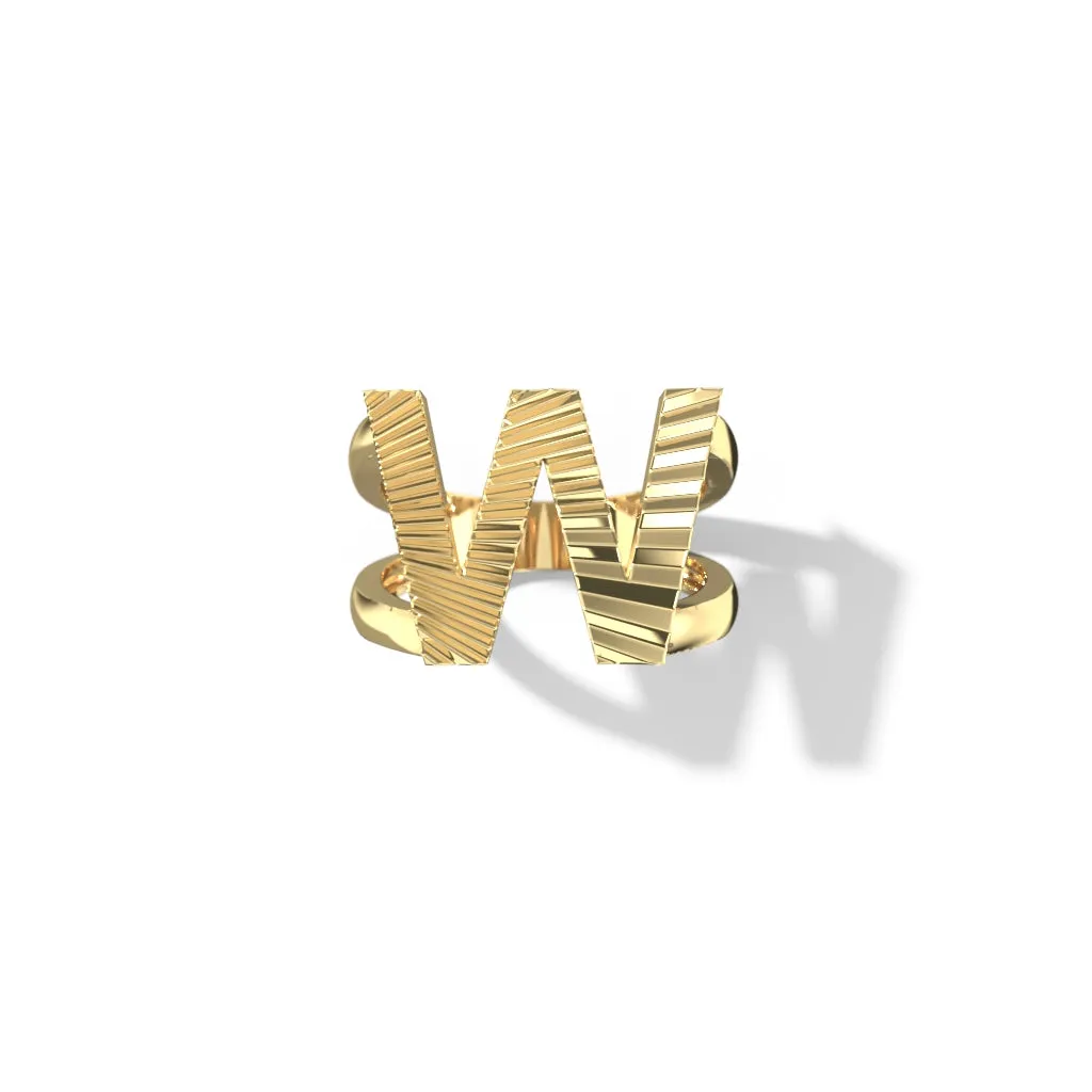 Fluted Split Shank Letter Gold Rings