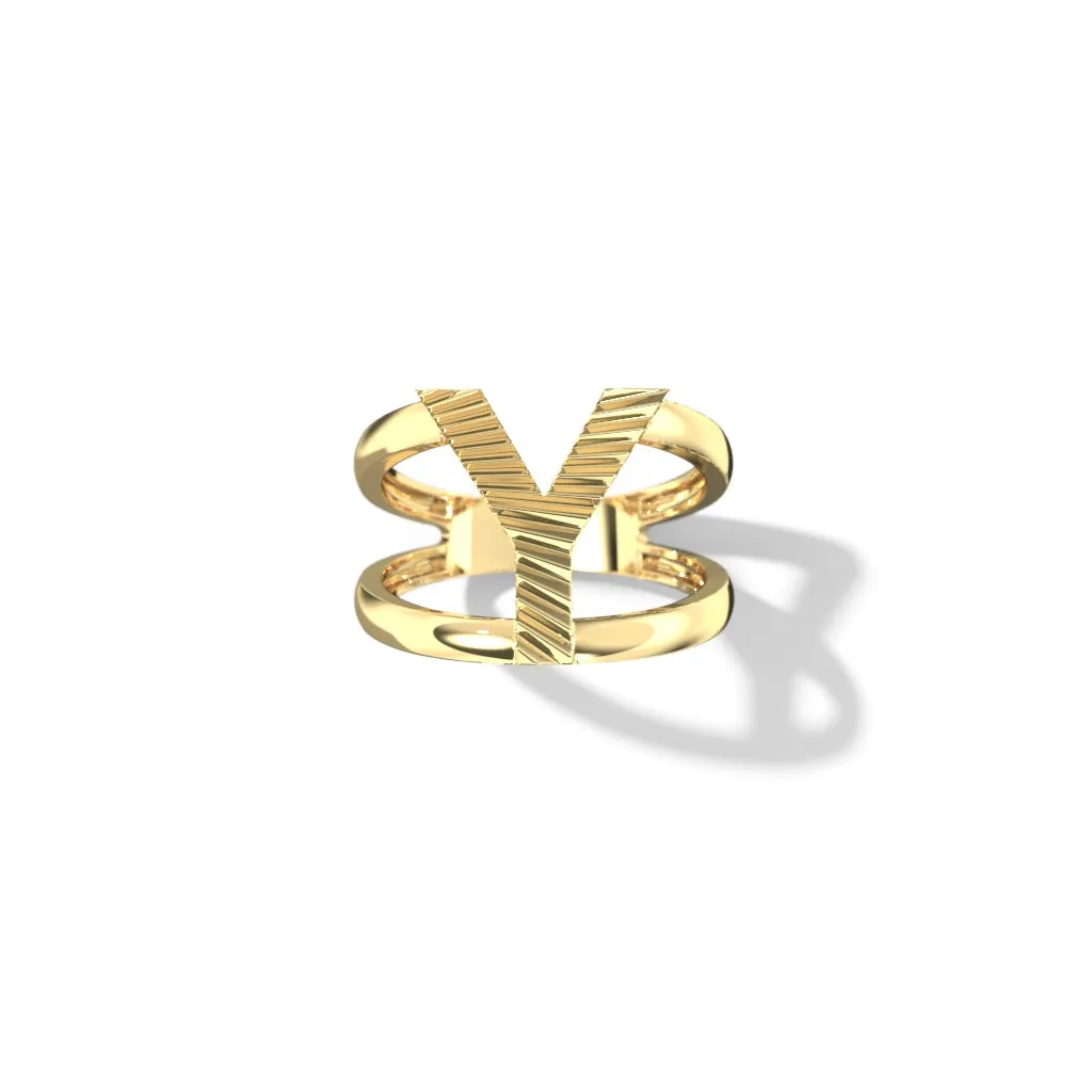 Fluted Split Shank Letter Gold Rings