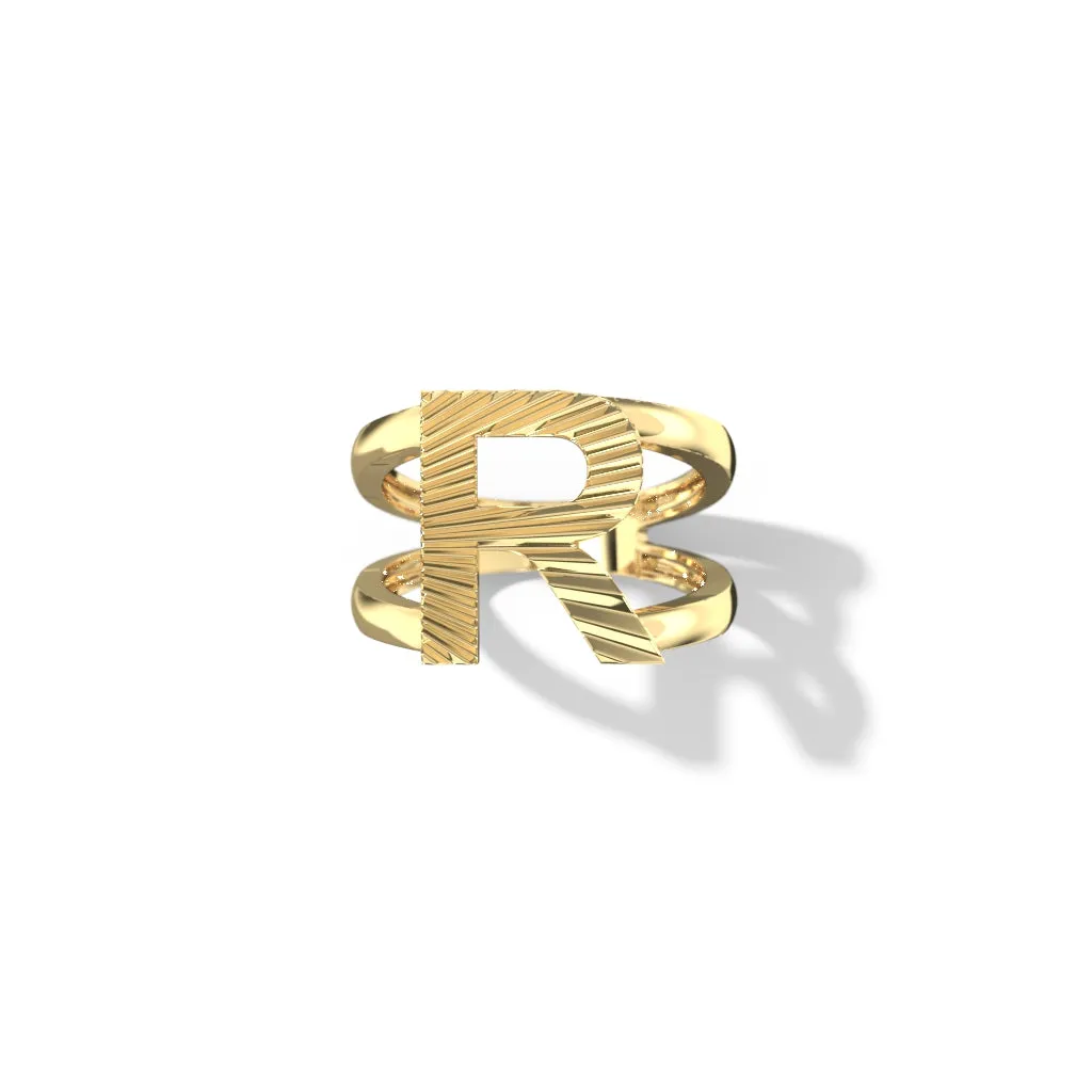 Fluted Split Shank Letter Gold Rings