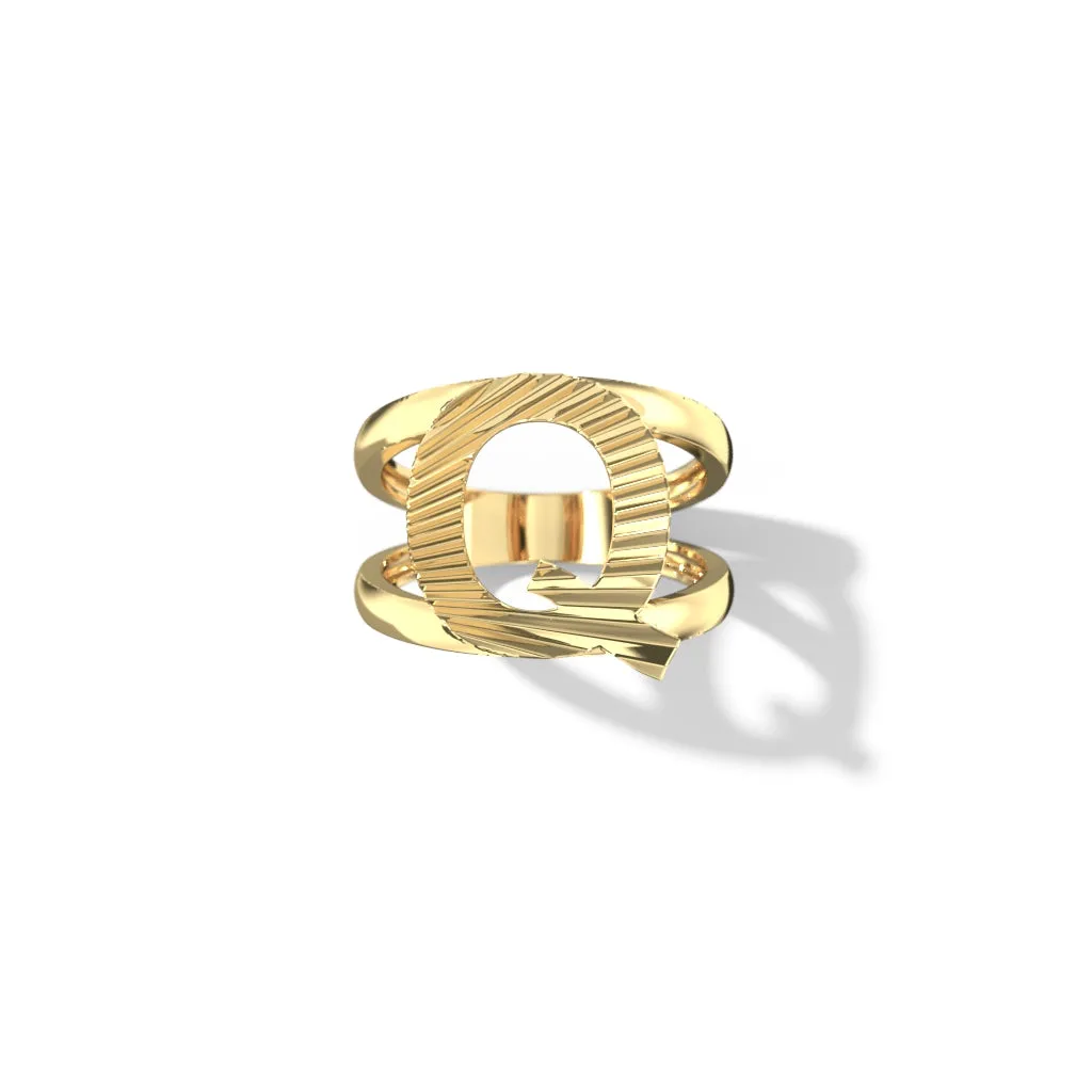 Fluted Split Shank Letter Gold Rings