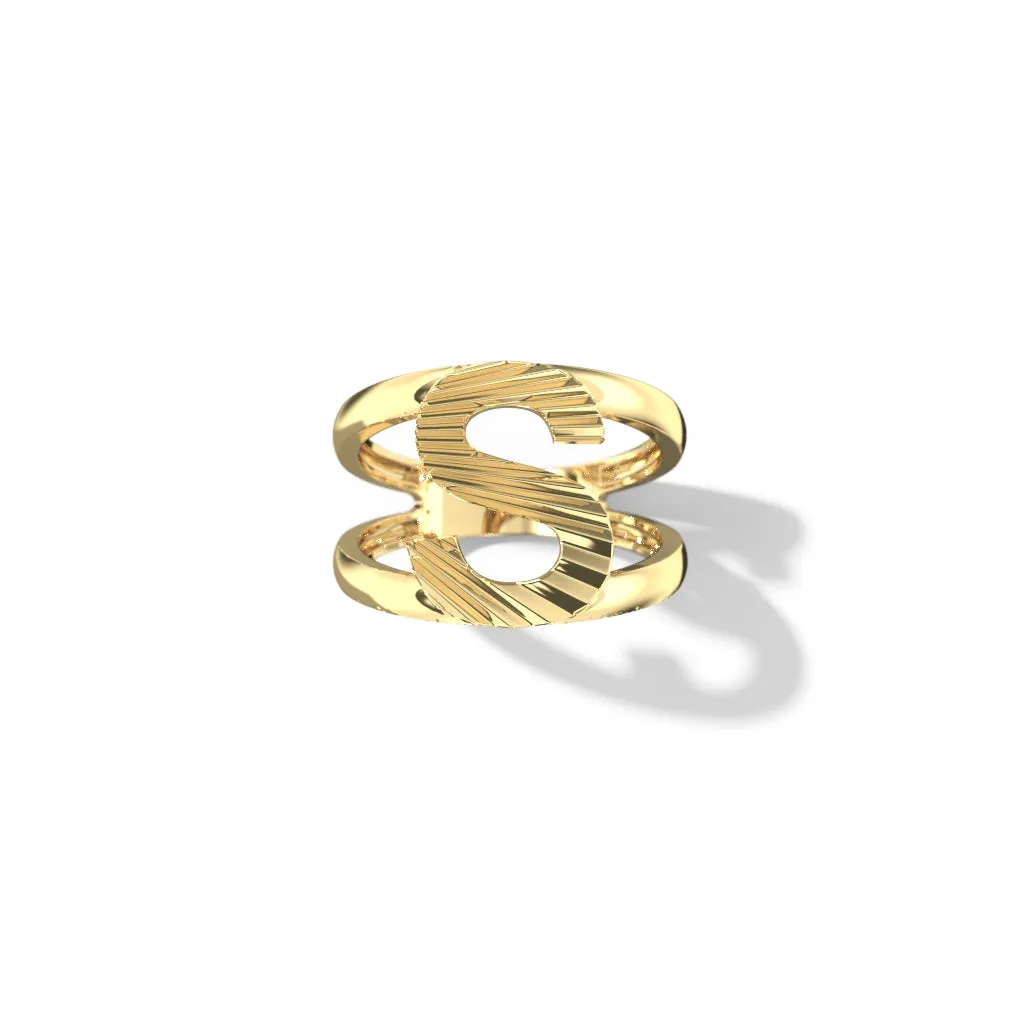 Fluted Split Shank Letter Gold Rings