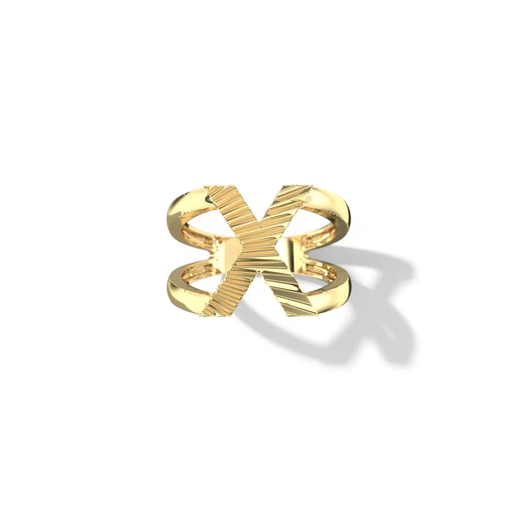 Fluted Split Shank Letter Gold Rings