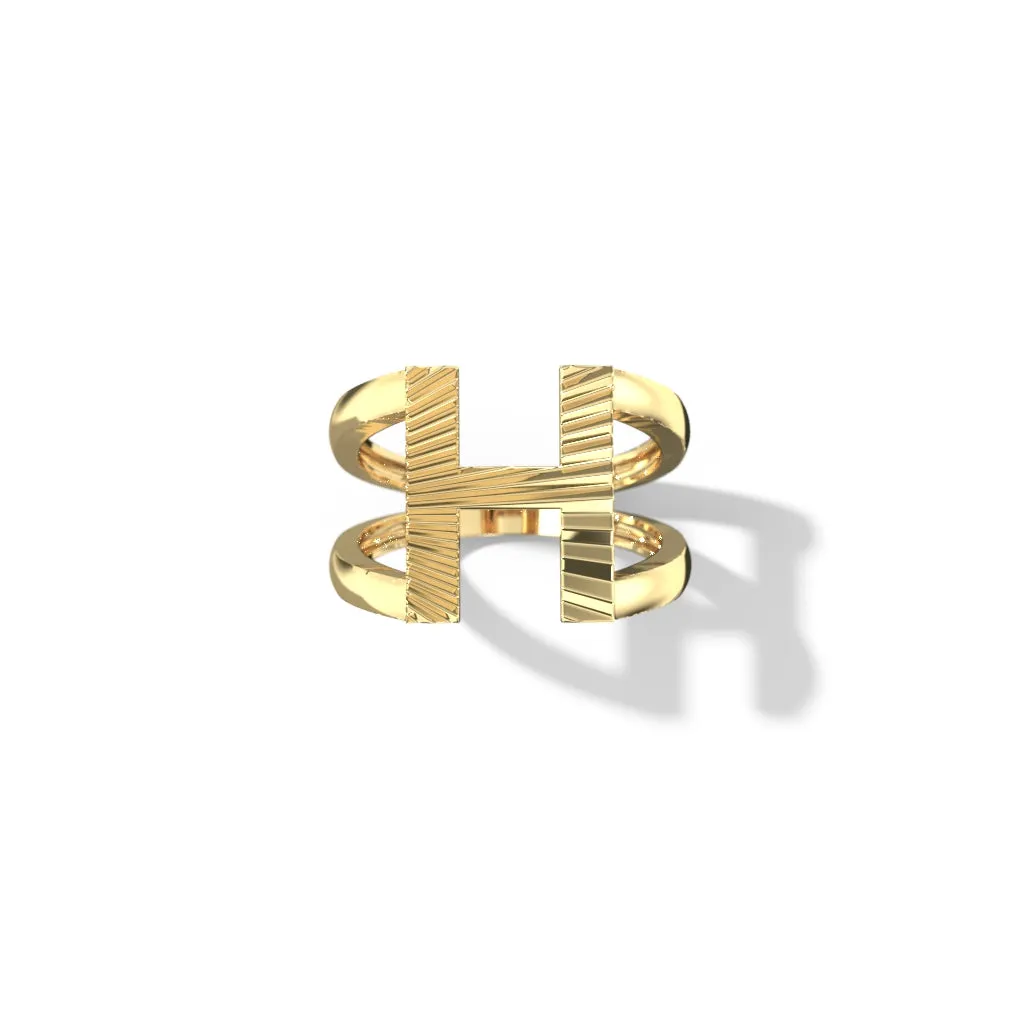 Fluted Split Shank Letter Gold Rings