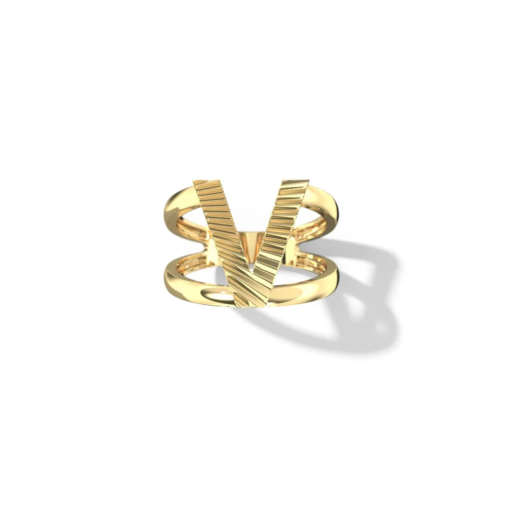 Fluted Split Shank Letter Gold Rings