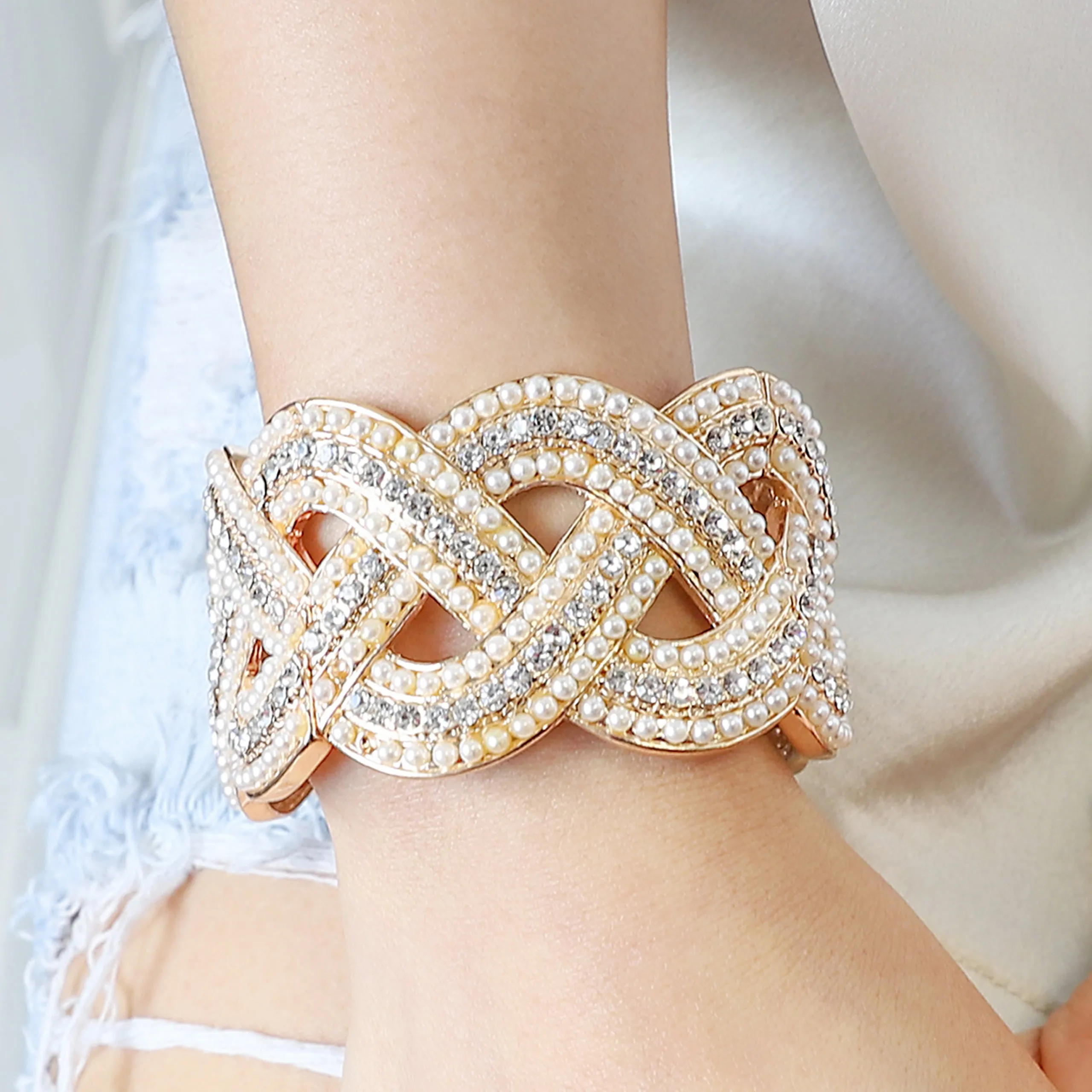 Gemma Intertwined Rhinestone Bracelet Cuff