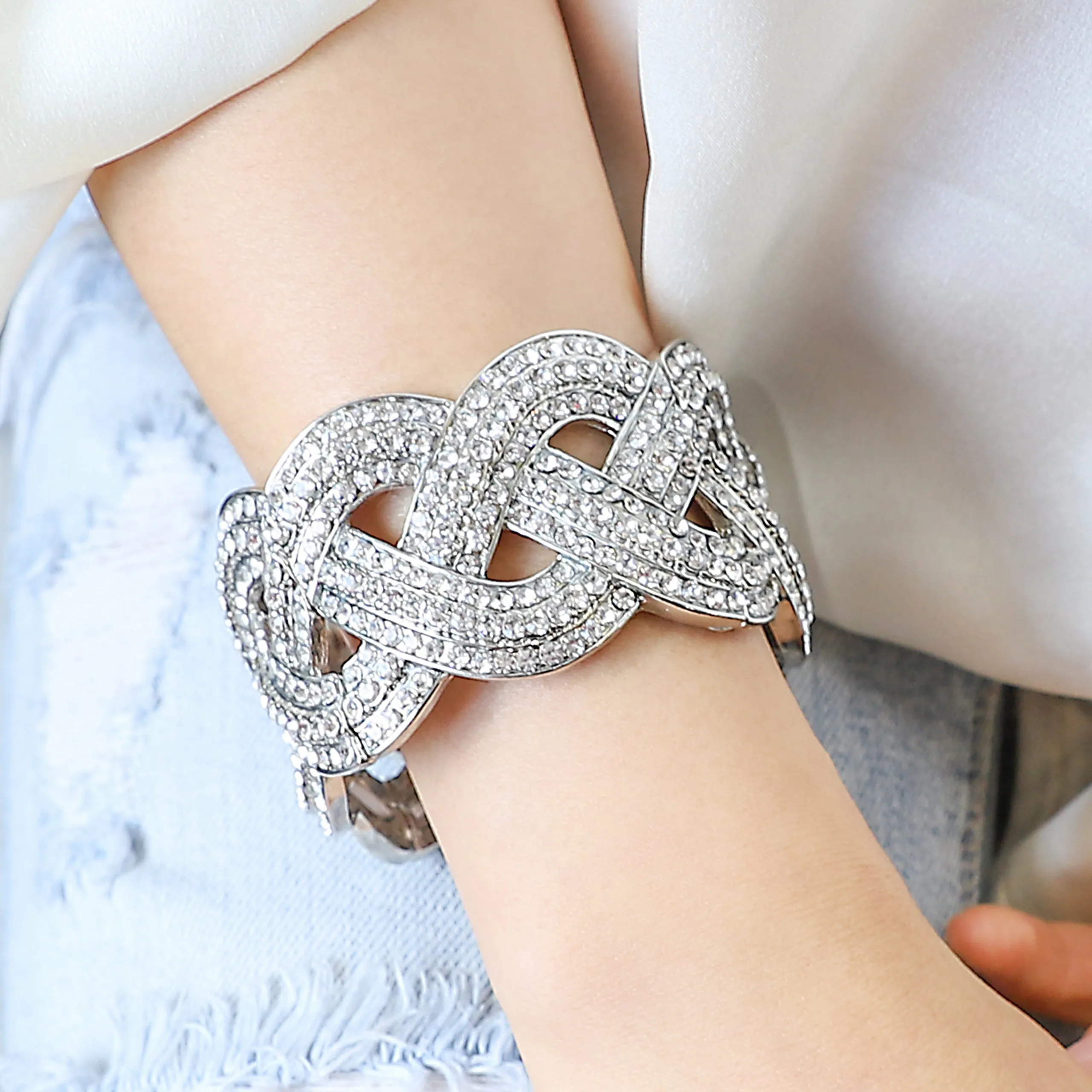 Gemma Intertwined Rhinestone Bracelet Cuff