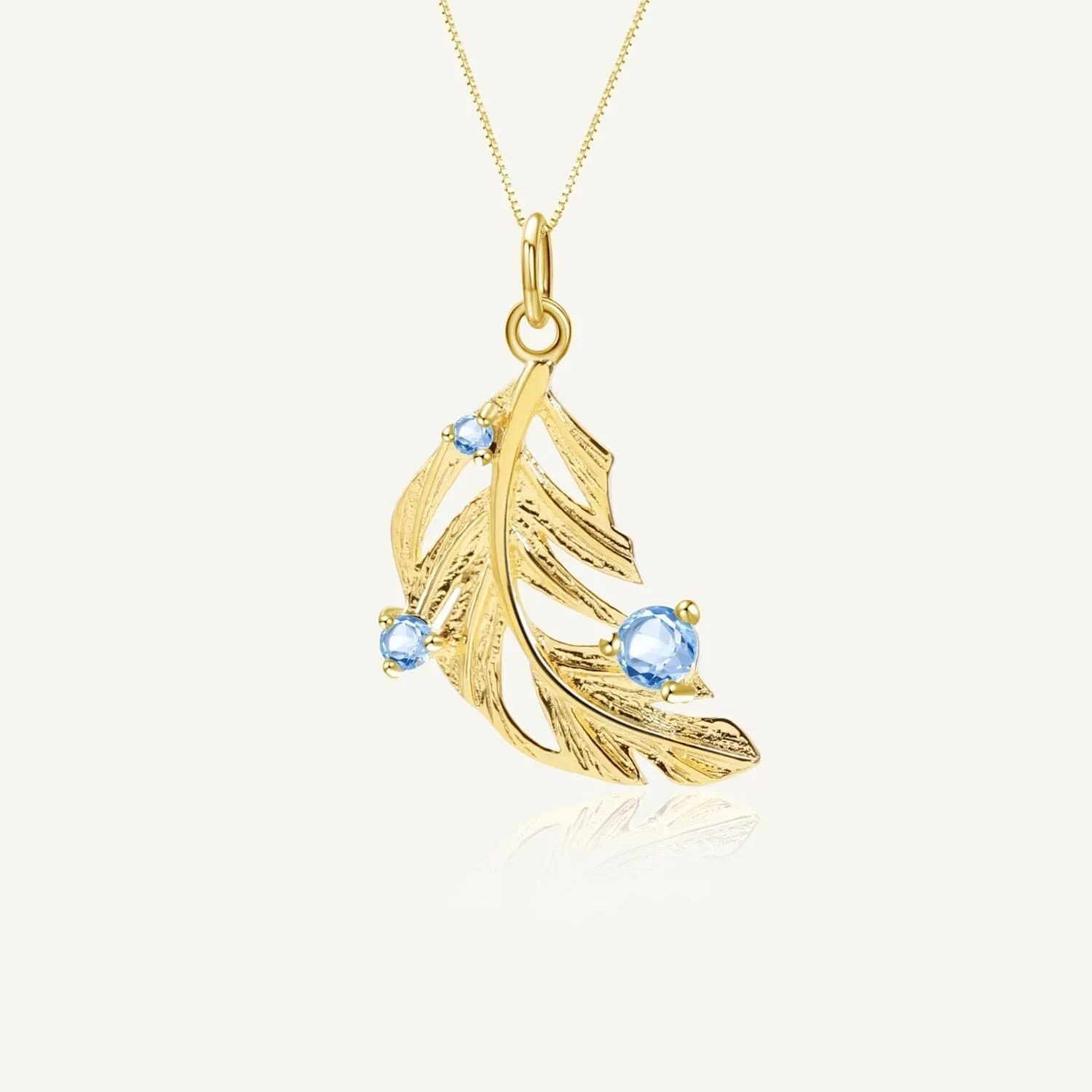 Golden Feathers Leaf Blue Topaz Gemstone Pendant - 925 Sterling Silver ( No Chain )