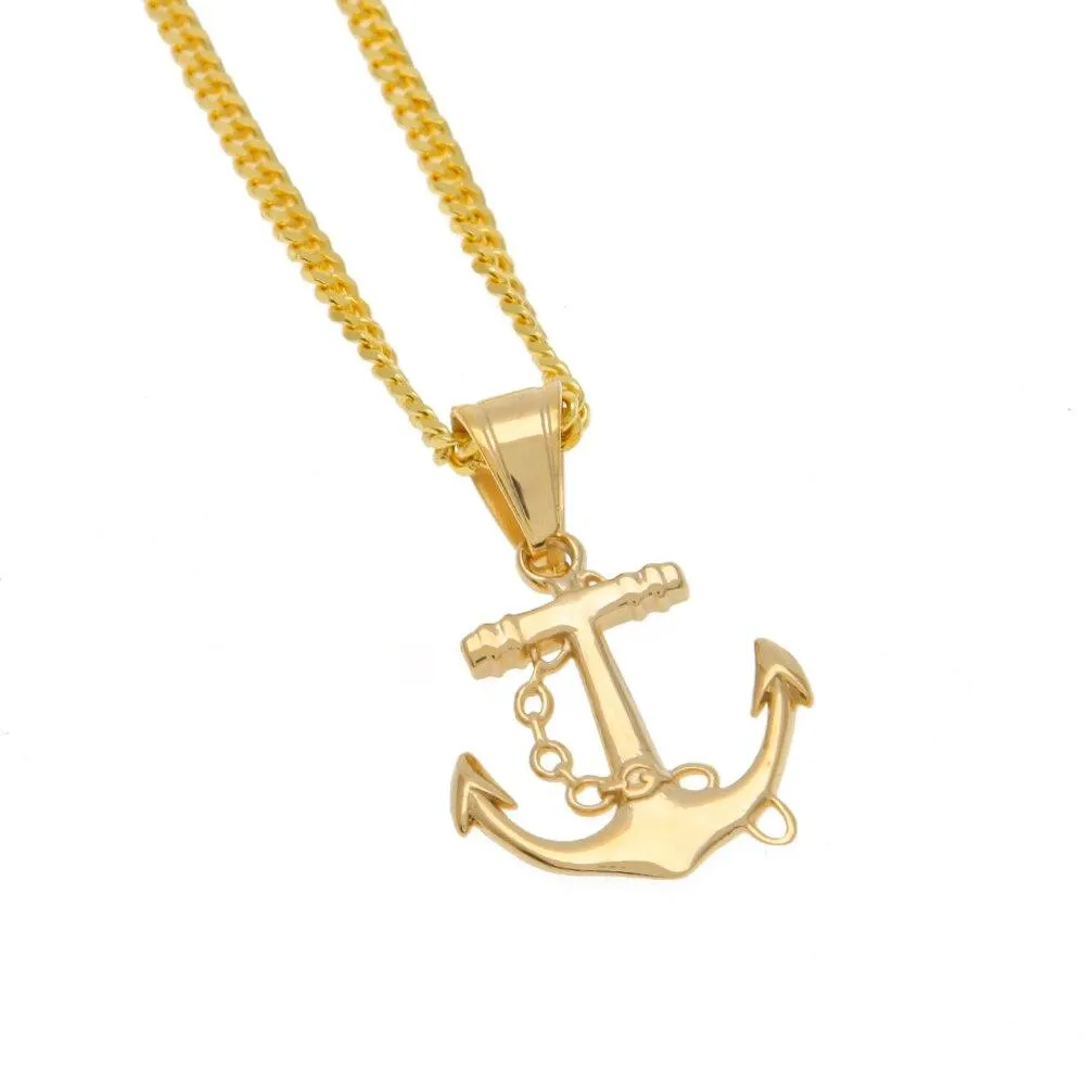 Golden Nautical Anchor and Chain Pendant Necklace