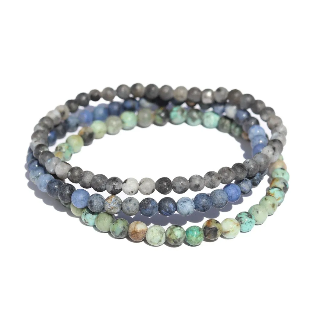 Grounding Larvikite African Turquoise & Dumortierite Bracelet Set