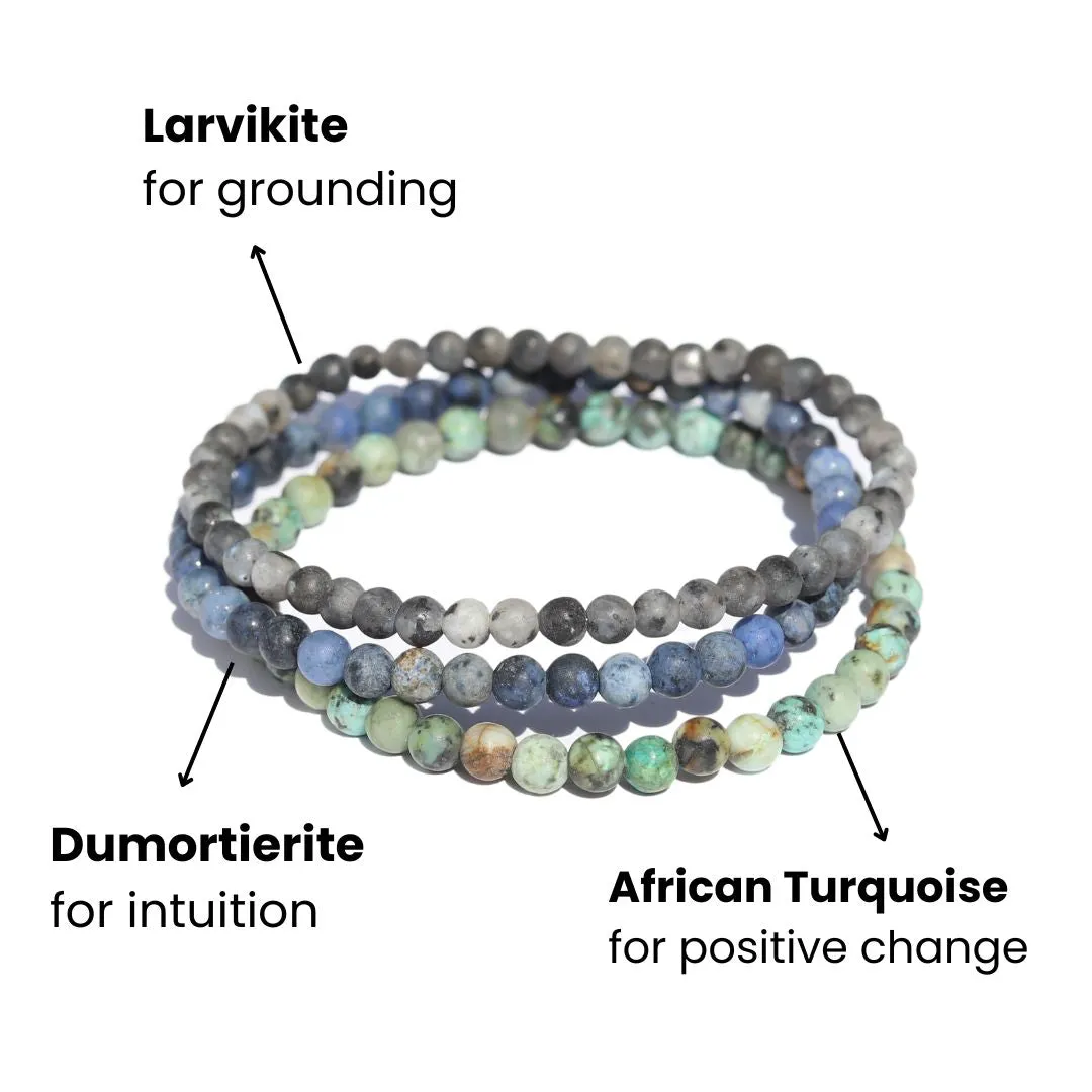 Grounding Larvikite African Turquoise & Dumortierite Bracelet Set