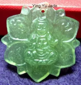 Guan Yin on Open Lotus Jade Pendant (P220)