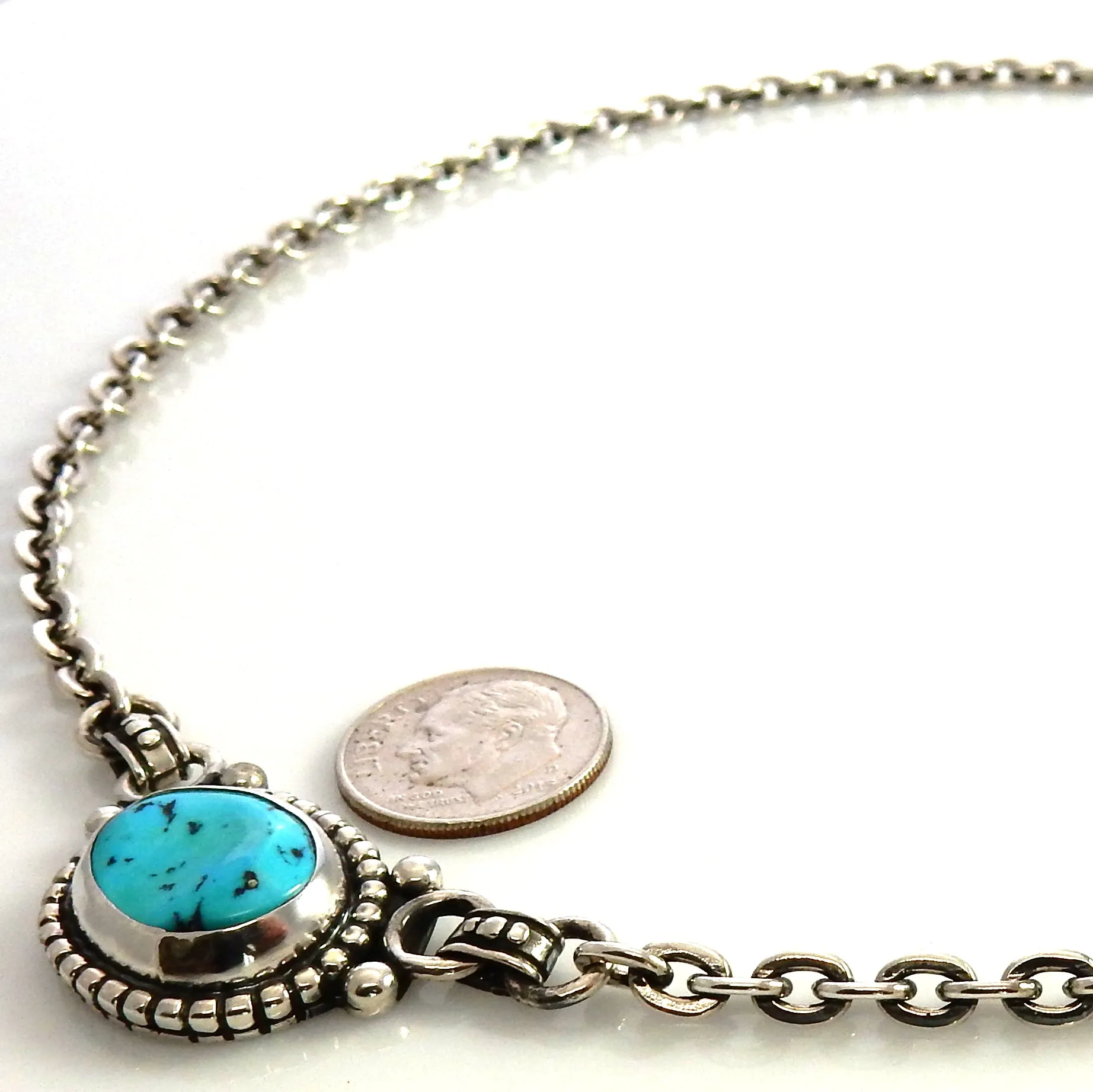 Handmade 21 5/8" Inch Sterling Silver Blue Kingman Turquoise Necklace