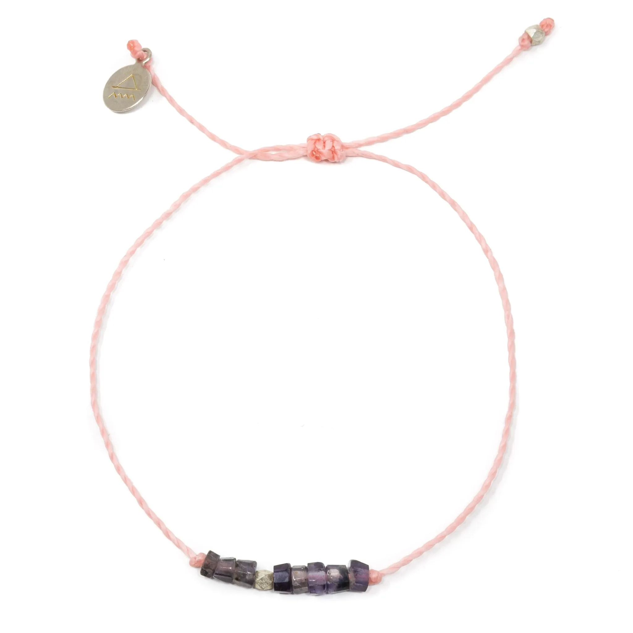 Handmade Intention Bead and Rope Bracelet in Silver - Lolite & Pink (Strength, Resolve and Discipline)