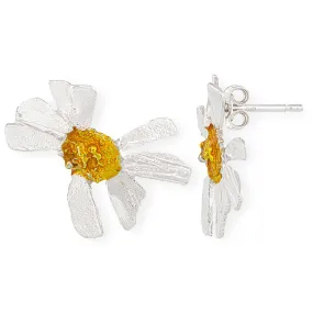 Handmade Silver Stud Earrings Irregular Daisies