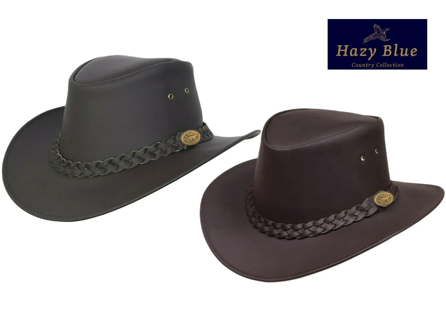 Hazy Blue Leather Australian Style Outback Cowboy Bute Style Hat