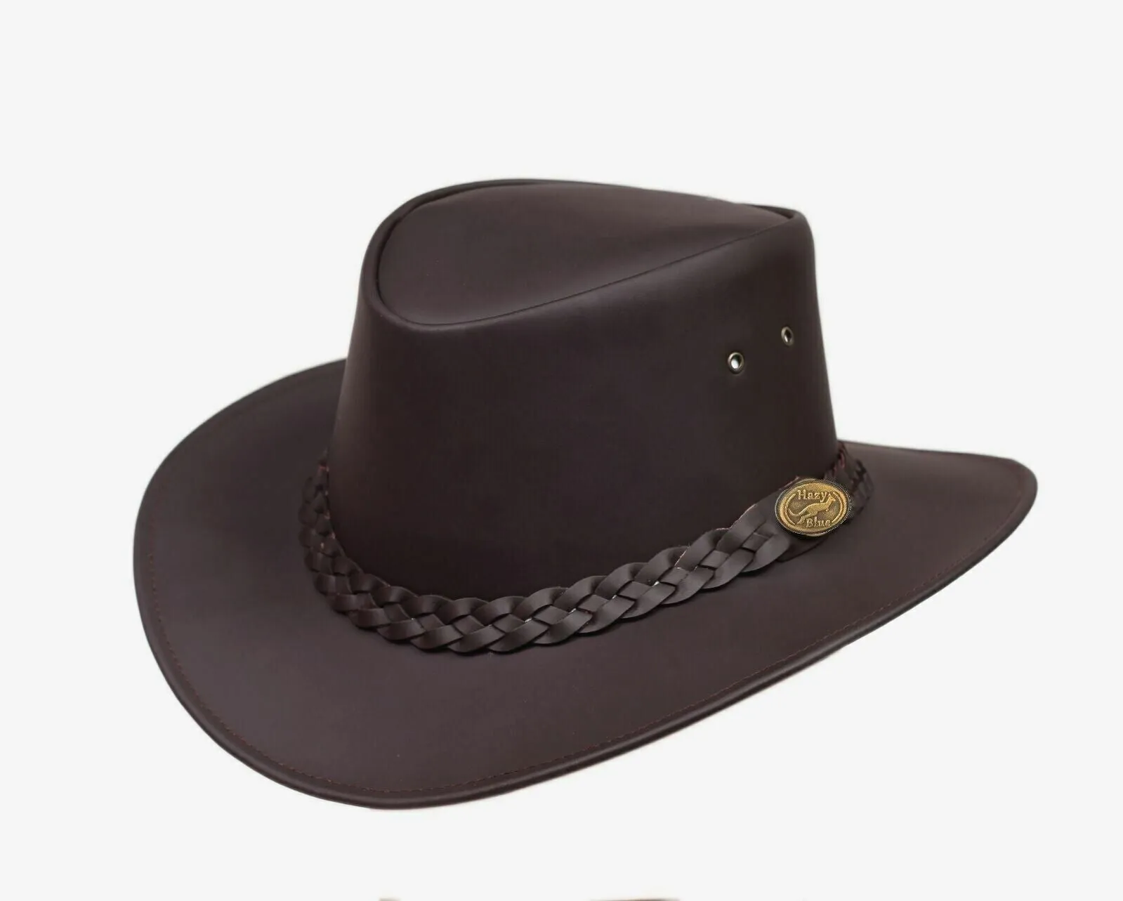 Hazy Blue Leather Australian Style Outback Cowboy Bute Style Hat