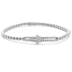 Hulchi Belluni Bracelet with Hamsa Pave Diamond Moveable Station White Gold Stretch Stackable