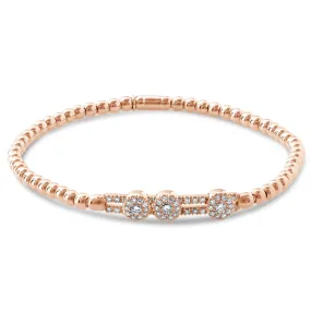 Hulchi Belluni Fidget Bracelet with Three Pave Diamond Moveable Stations Rose Gold Stretch Stackable