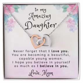 I Believe in You To Daughter Gift From Mom Interlocking Heart Necklace