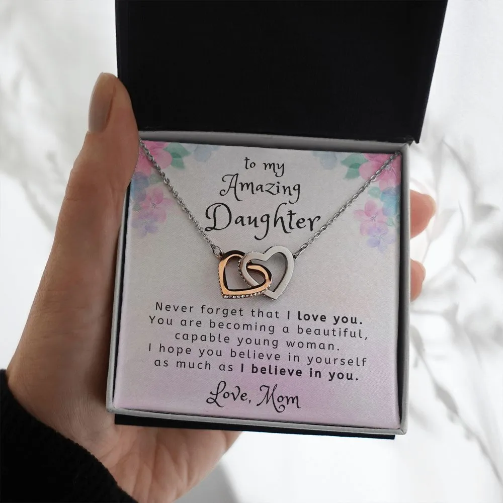 I Believe in You To Daughter Gift From Mom Interlocking Heart Necklace