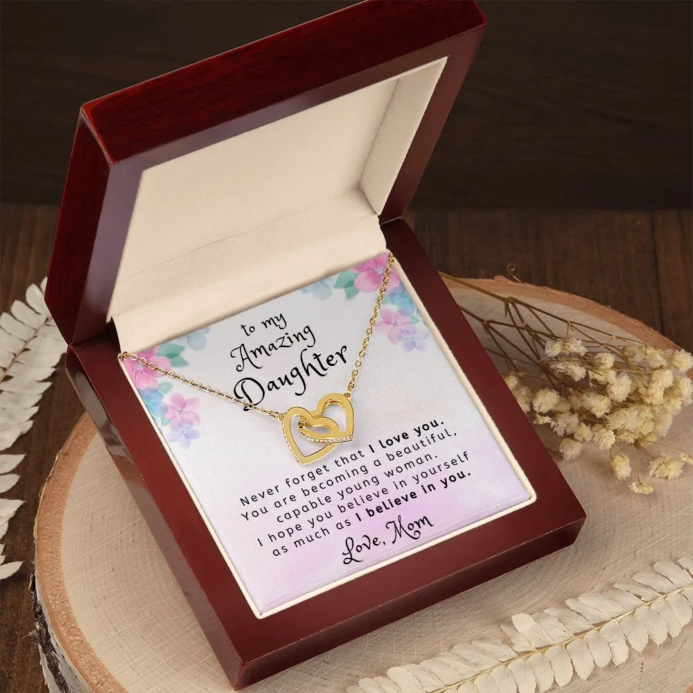 I Believe in You To Daughter Gift From Mom Interlocking Heart Necklace