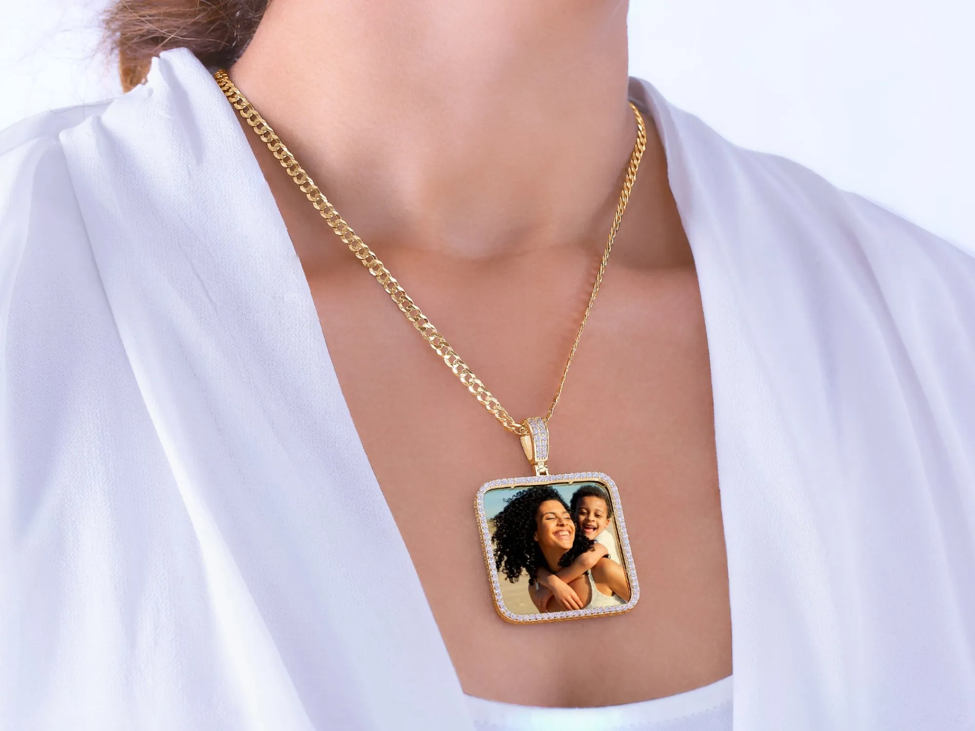 Iced Out Square Photo Pendant