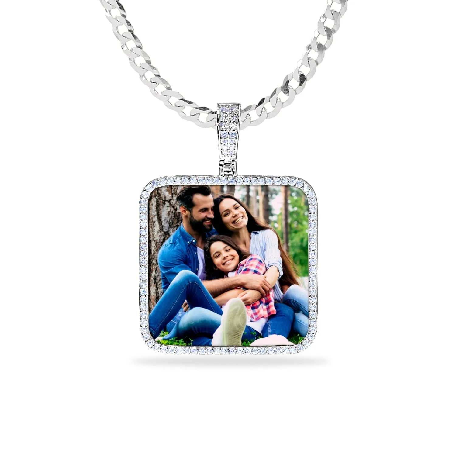 Iced Out Square Photo Pendant