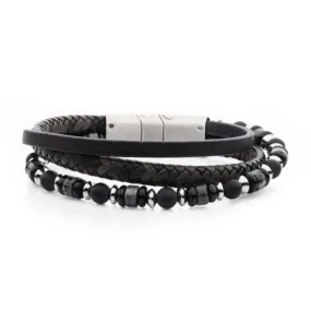 INOX Black & Grey Leather Bracelet