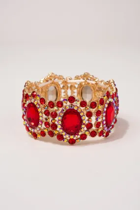 Iris Rhinestone Statement Bracelet - Red