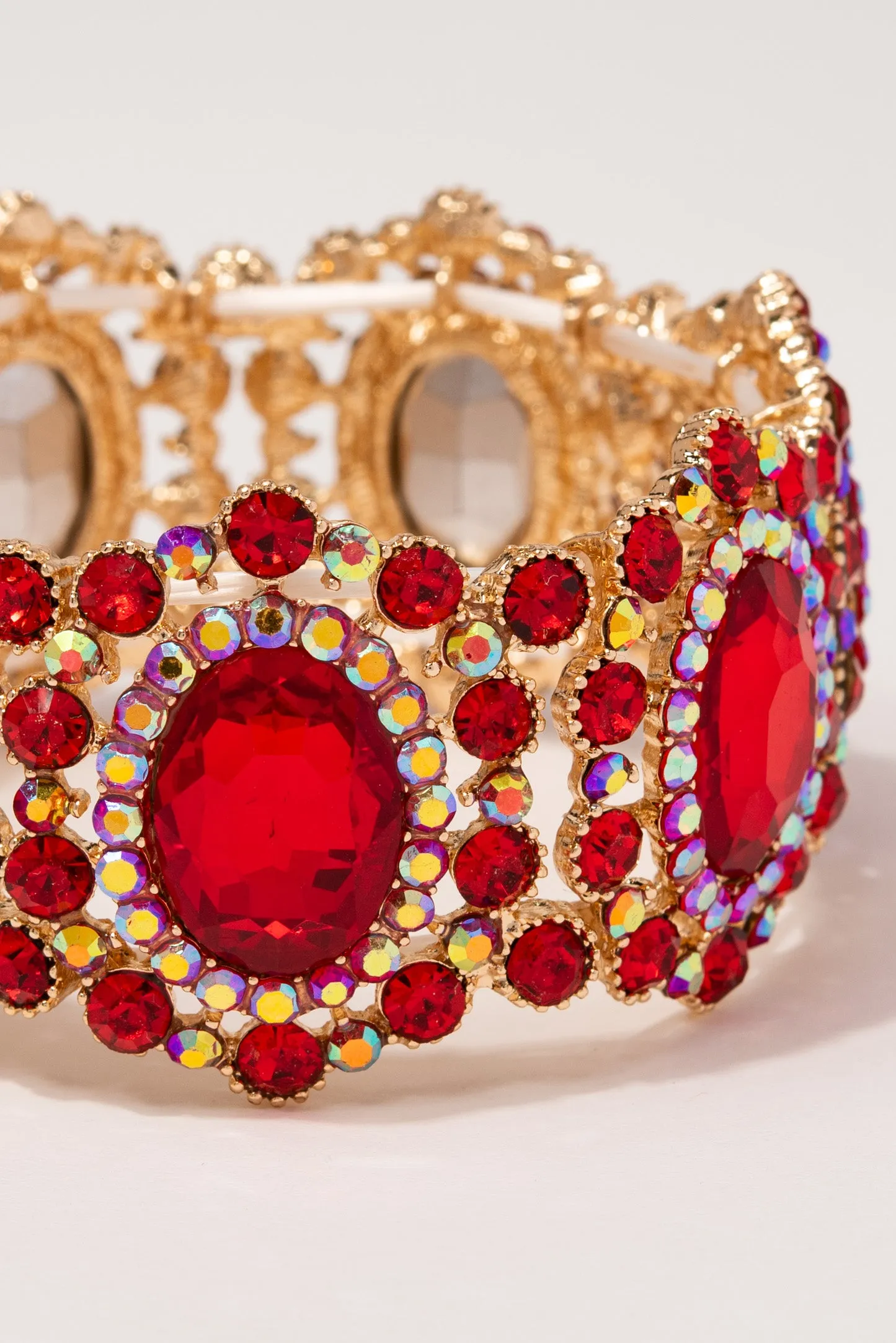 Iris Rhinestone Statement Bracelet - Red