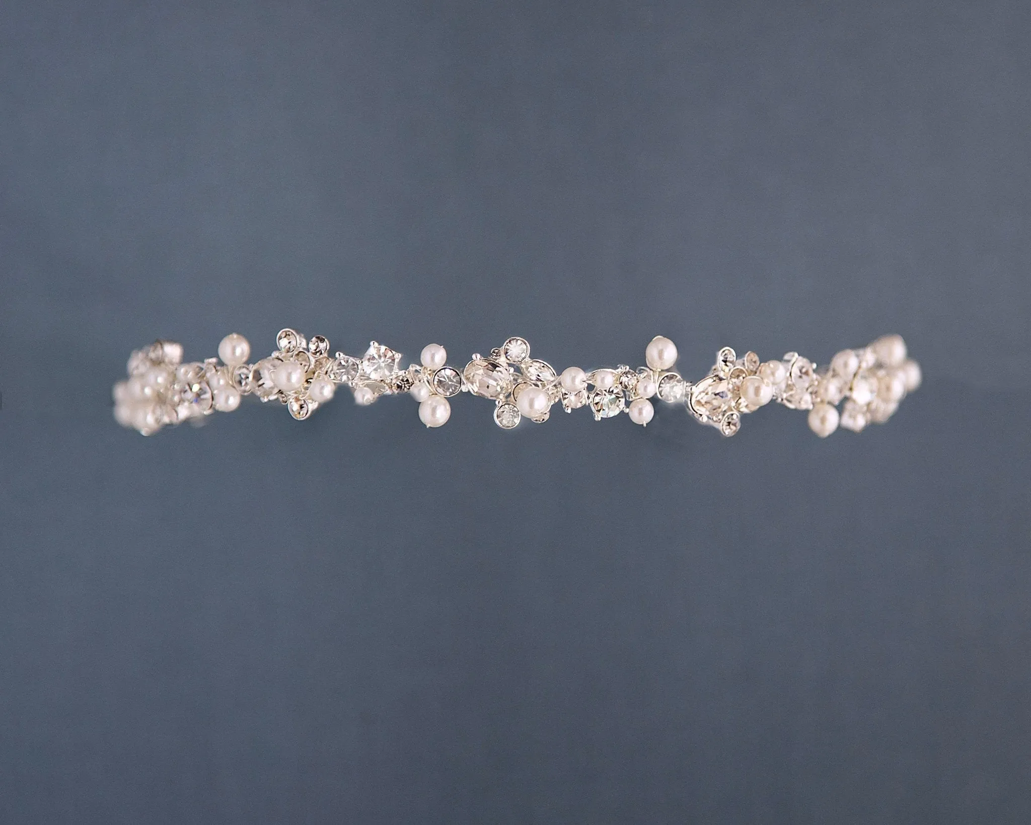 Ivory Pearl Wedding Headband with Oval Jewels