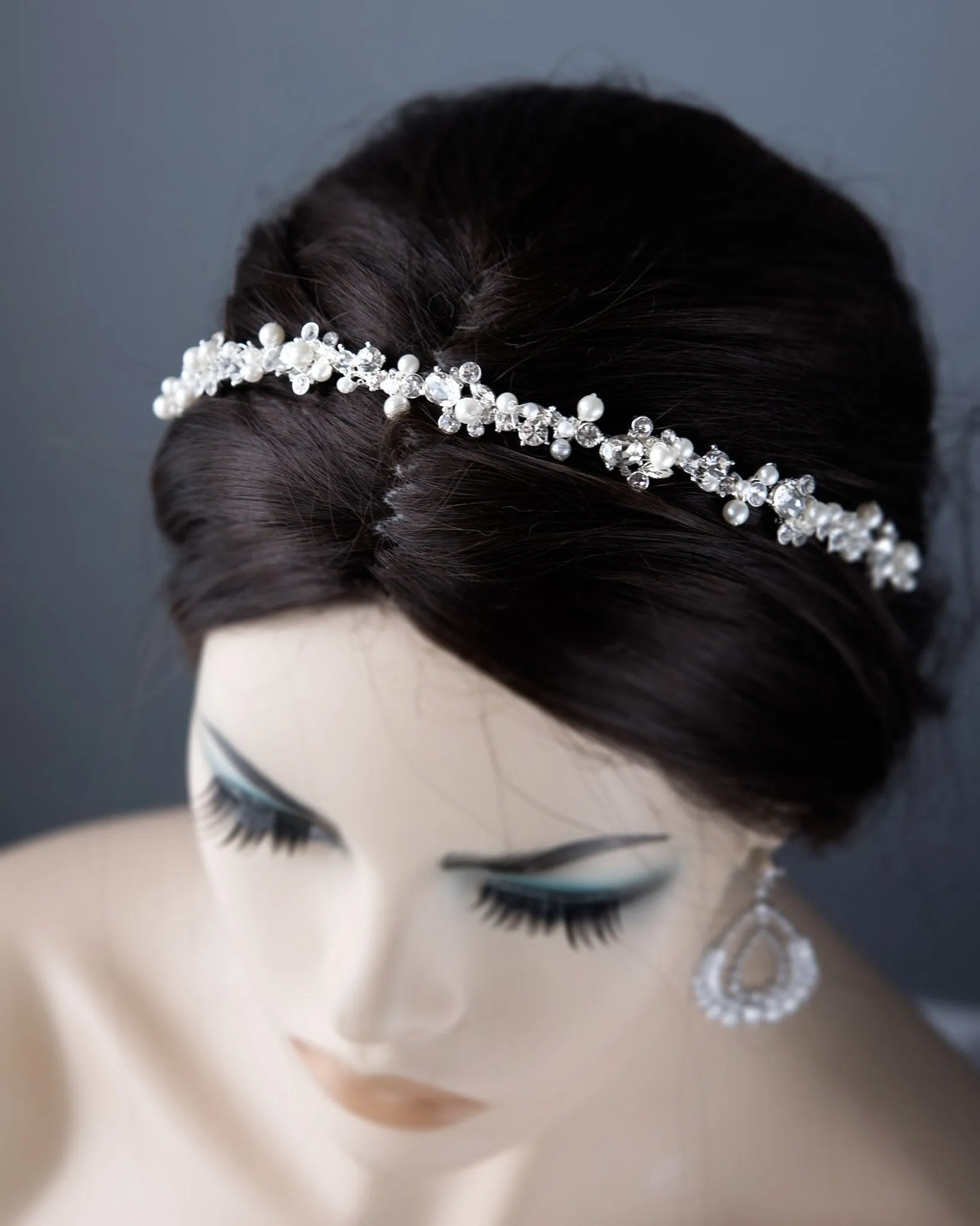 Ivory Pearl Wedding Headband with Oval Jewels