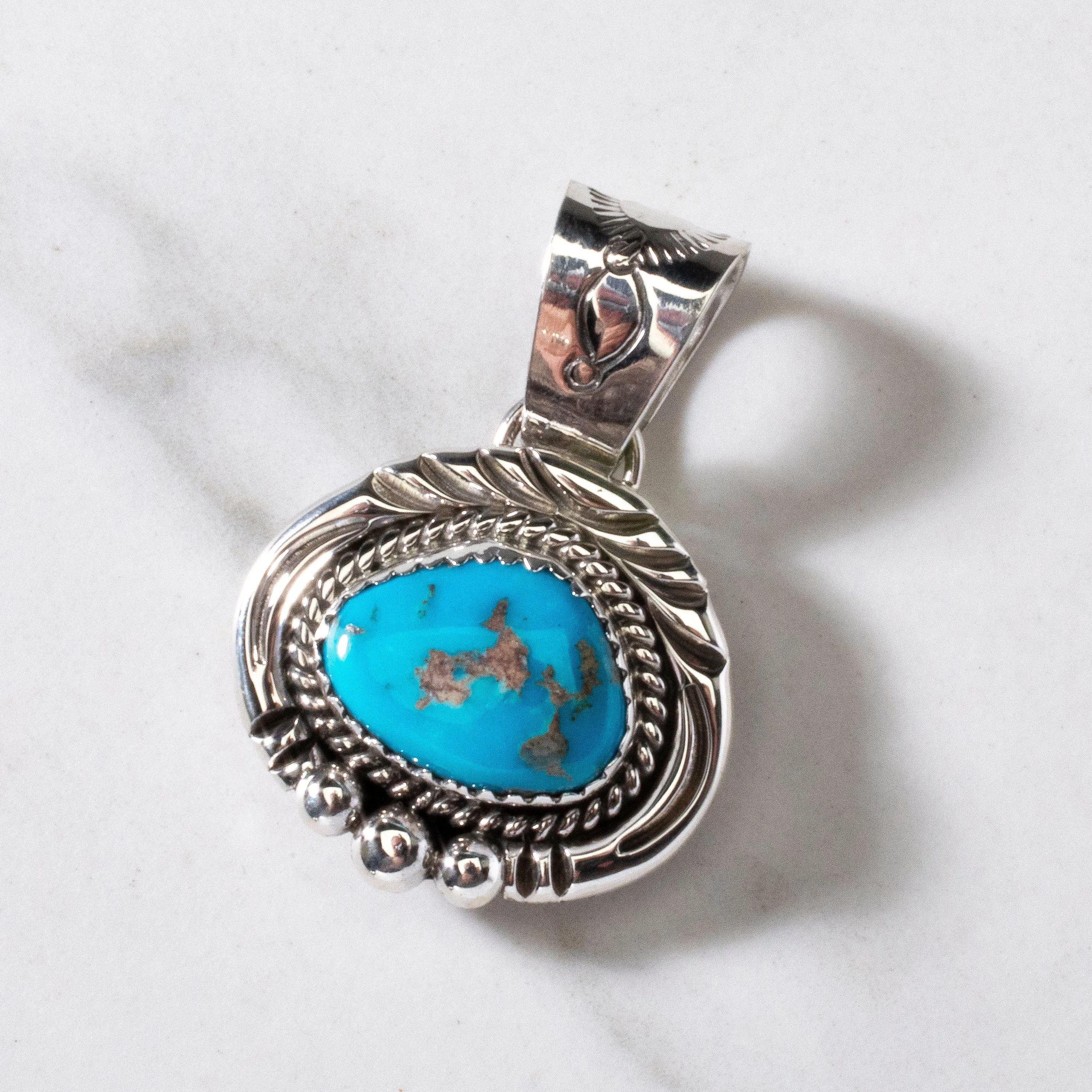 Joe Piaso Jr. Navajo King Manassa Turquoise USA Native American Made 925 Sterling Silver Pendant