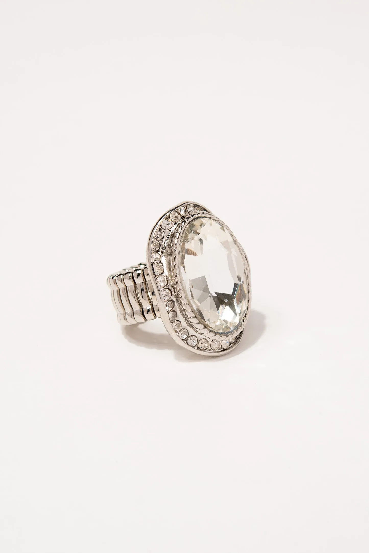 Katie Glam Rhinestone Ring - Silver Crystal