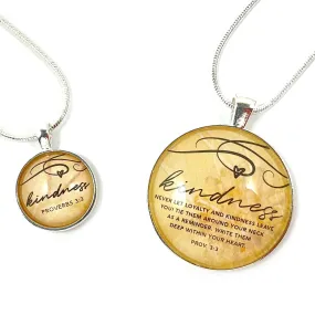 Kindness – Proverbs 3:3 Scripture Silver-Plated Pendant Necklace (2 Sizes) – Add a Matching Charm Bangle!