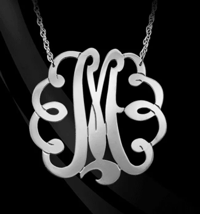 Large Sterling Silver Swirly Initial Monogram Necklace