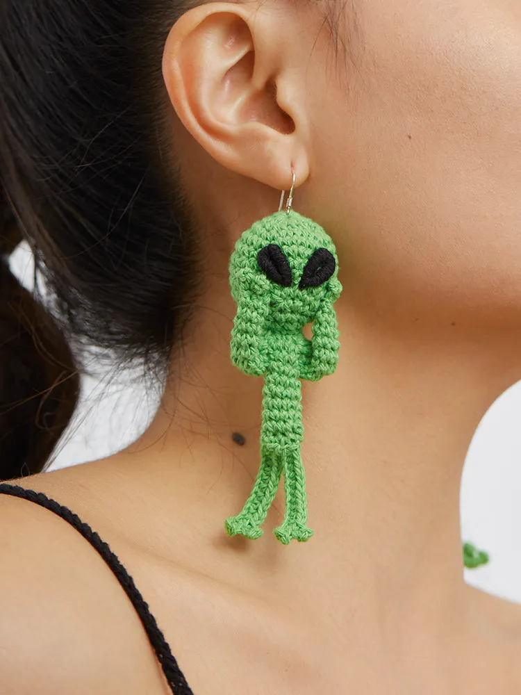 LB Green Plush Alien Unique Earrings LOJL15