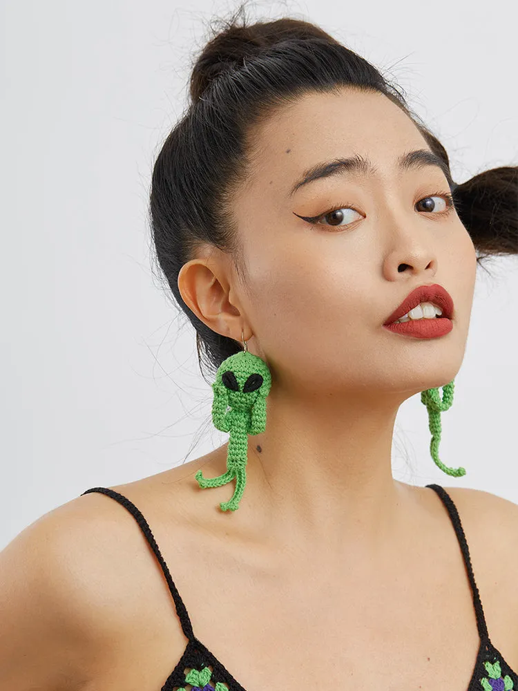 LB Green Plush Alien Unique Earrings LOJL15