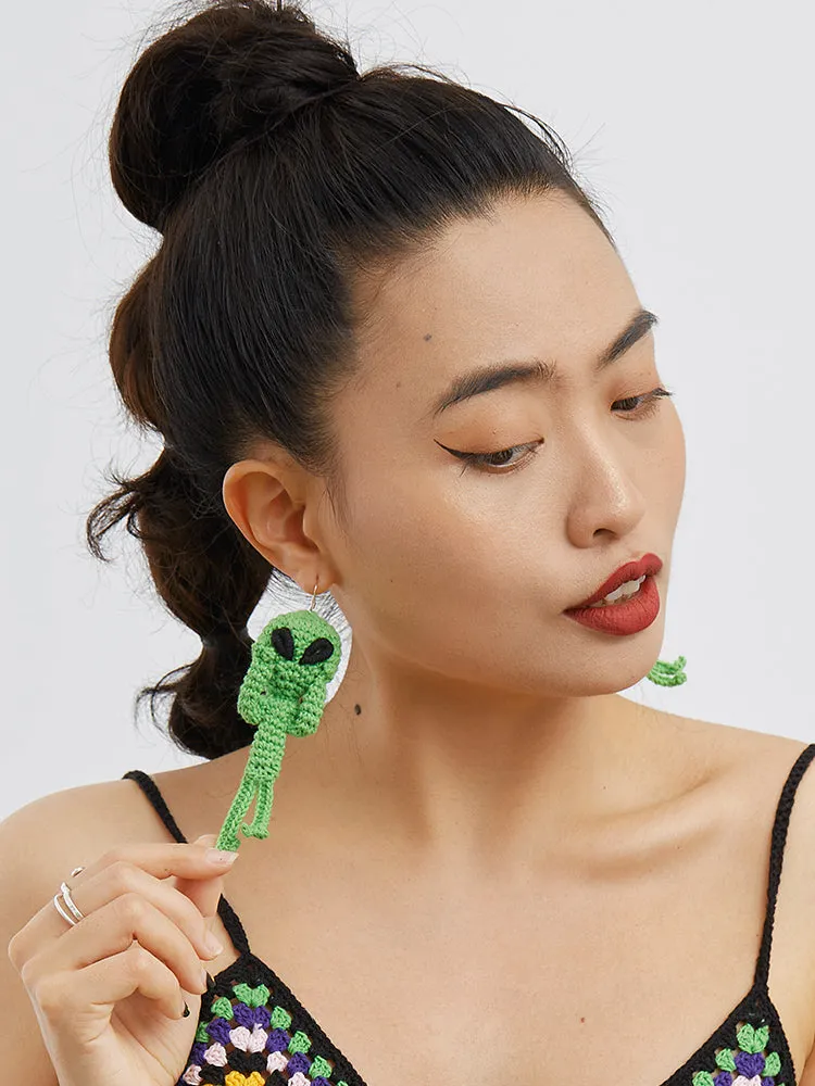 LB Green Plush Alien Unique Earrings LOJL15