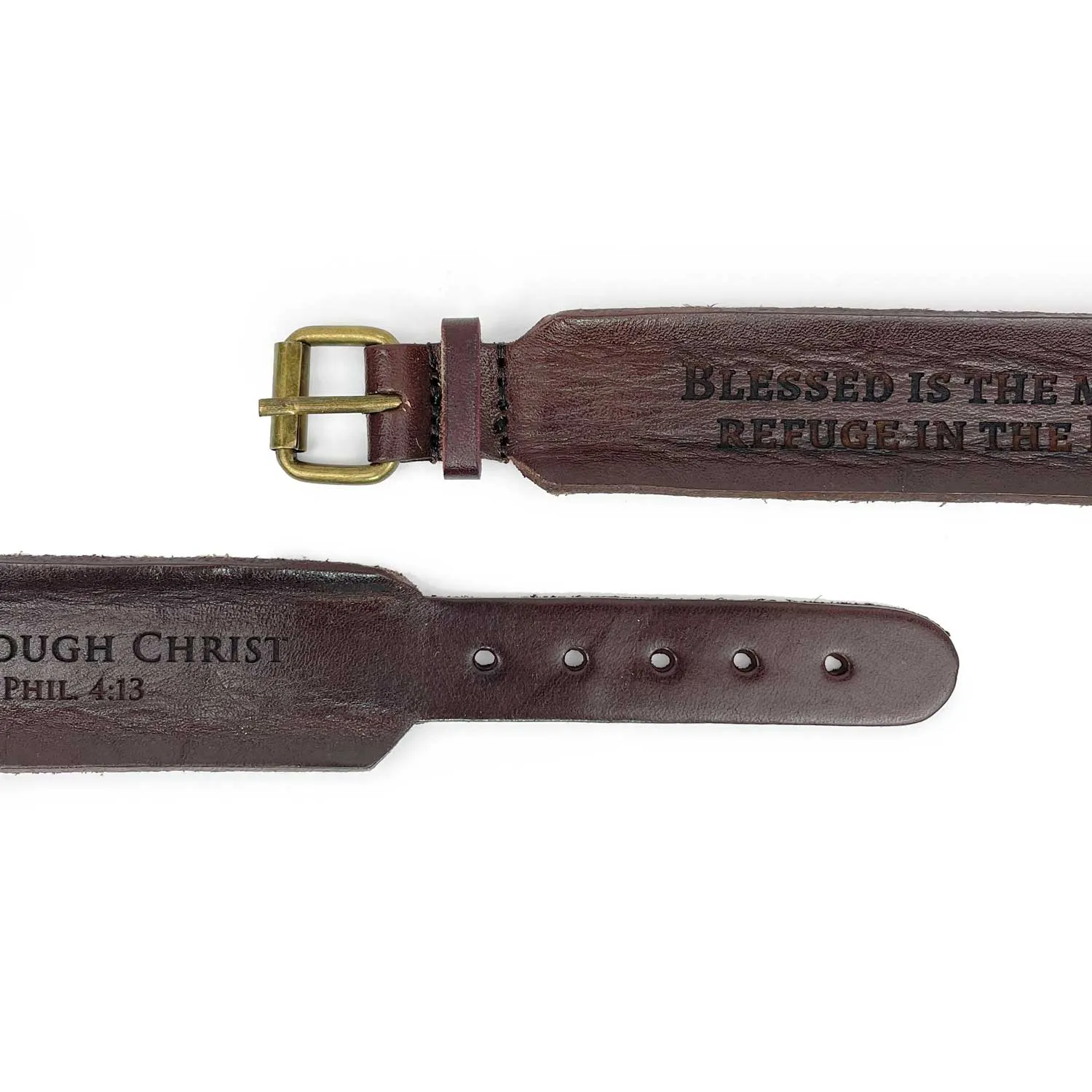 Man of God 1 Timothy 6:11 Laser-Engraved Brown Leather Scripture Bracelet with Watch Band Clasp