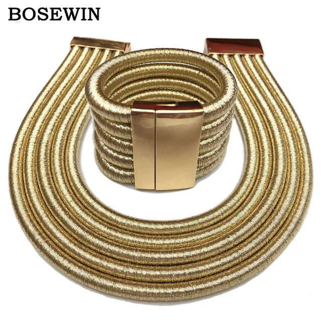 MANILAI 2017 Hot Boho Collar Necklace Jewelry Sets Fashion Magnetism Button Multilayer Choker Necklaces Bracelets Set Women