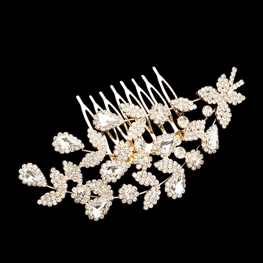 Marquise Stone Accented Floral Hair Comb