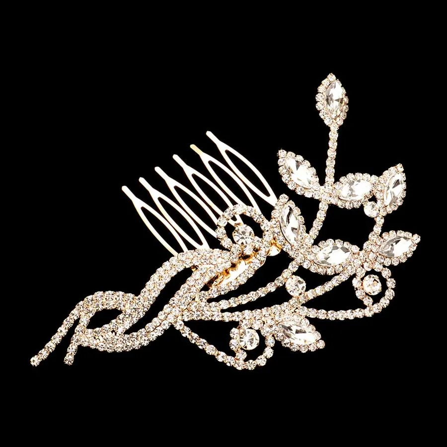 Marquise Stone Accented Leaf Hair Comb