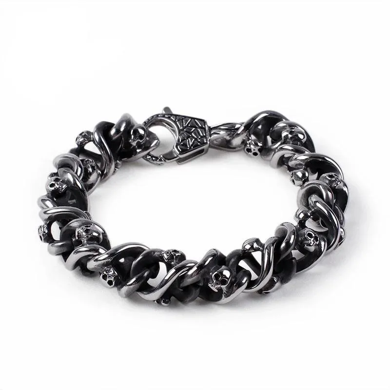 Men’s Stainless Steel Skull Charm Bangle Bracelet