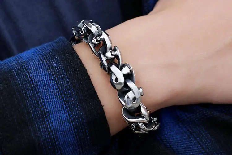 Men’s Stainless Steel Skull Charm Bangle Bracelet