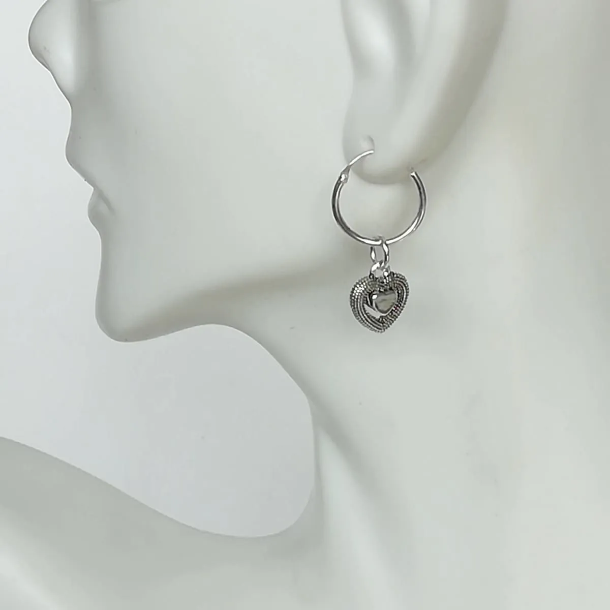 Minimalist Hoops - Silver Heart Charm - Heart Earrings - 12mm Hoops - Small Hoop Silver Earrings - E17PD339