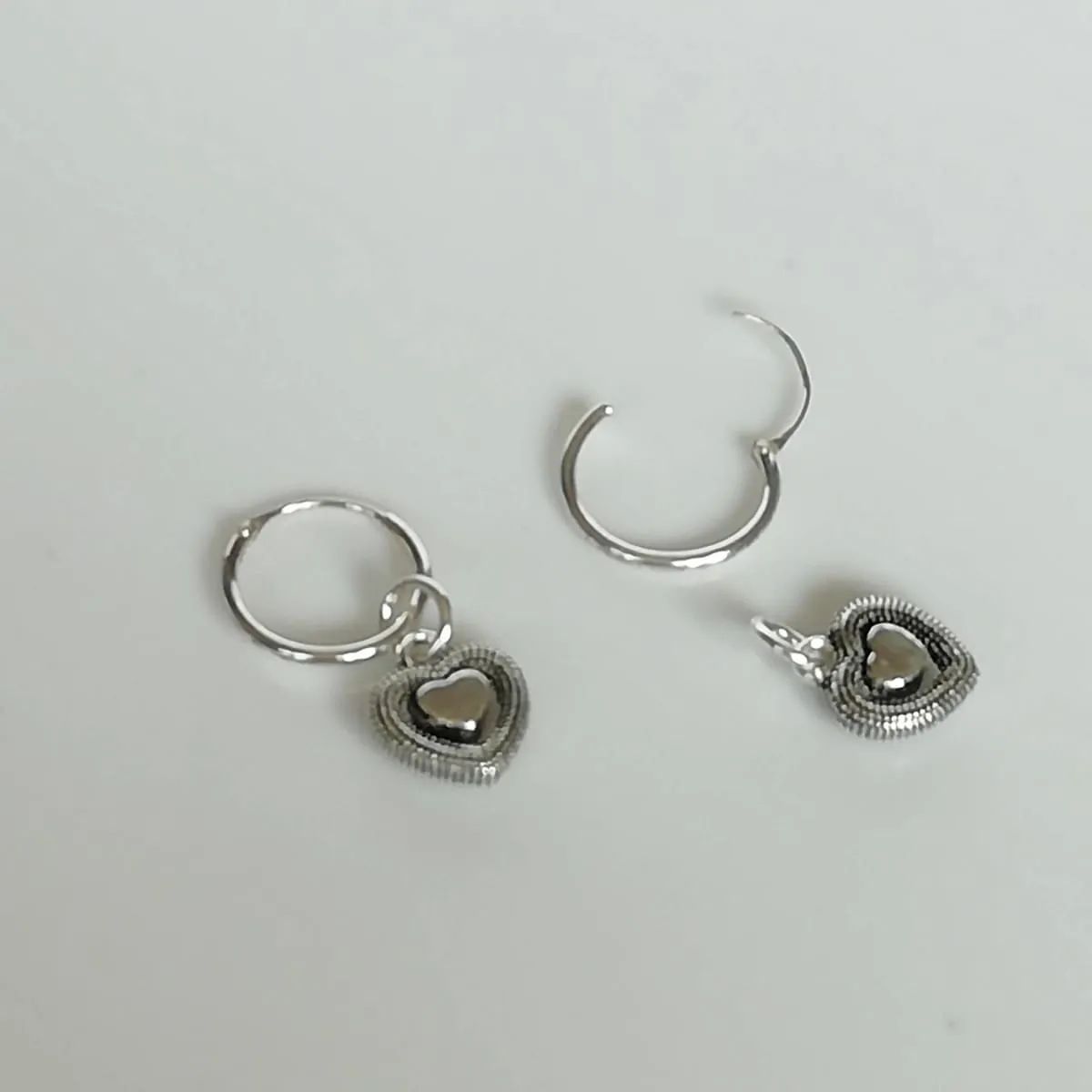 Minimalist Hoops - Silver Heart Charm - Heart Earrings - 12mm Hoops - Small Hoop Silver Earrings - E17PD339