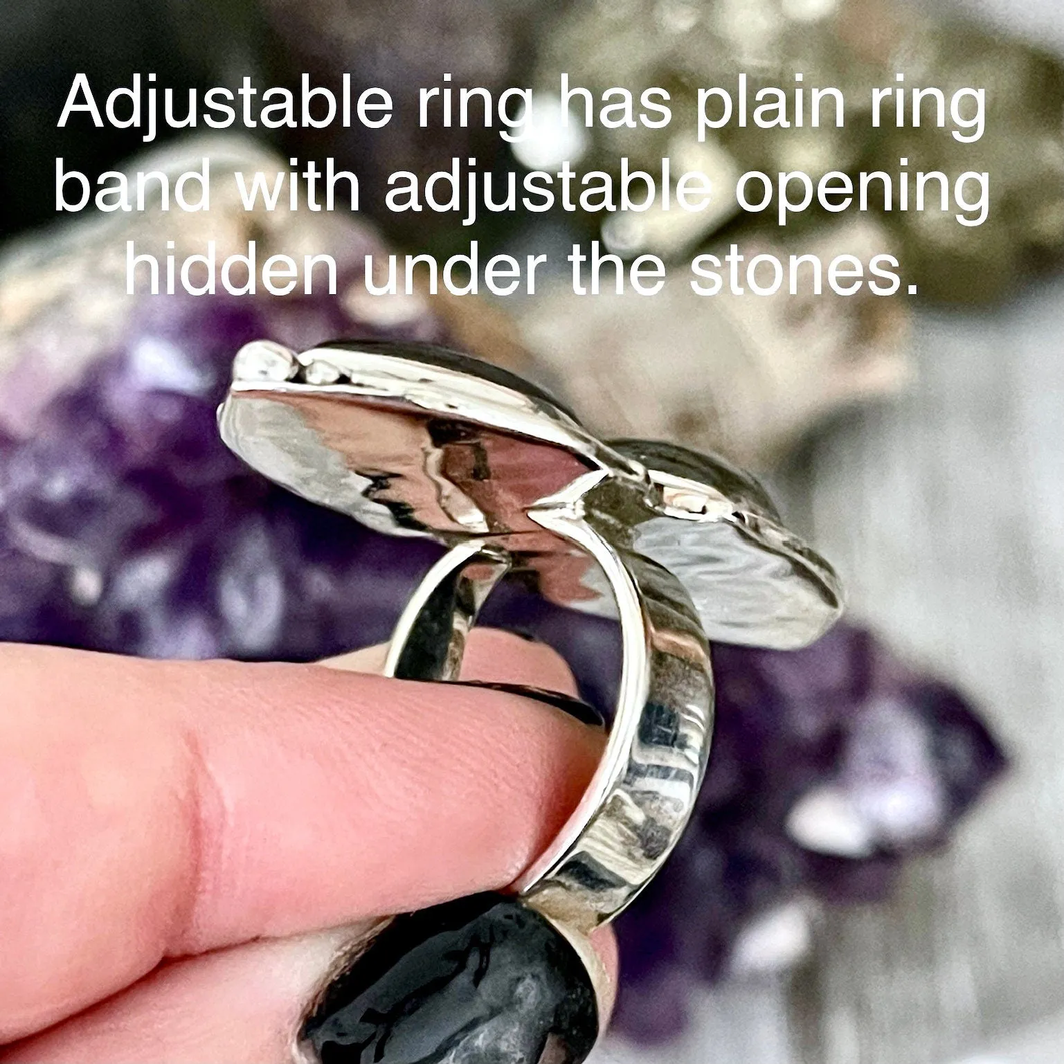 Mystic Moons Mookaite Crystal Ring in Sterling Silver 925- Designed by FOXLARK Collection Size 5 6 7 8 9 10 11 Adjustable / Gothic Jewelry